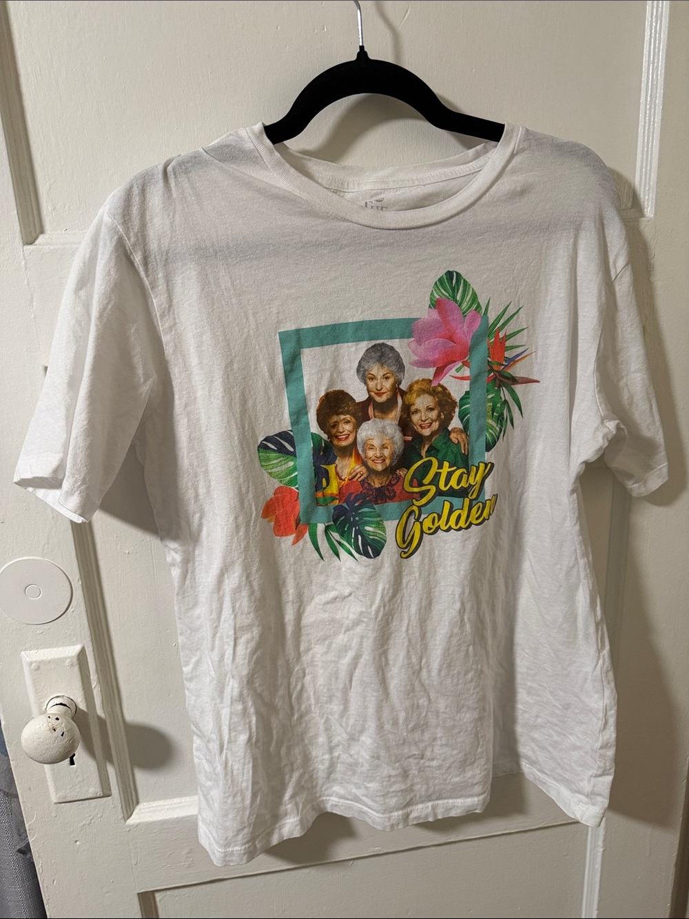 Goodie Two Sleeves White Graphic 'Stay Golden' Golden Girls Tee Tropical 90’s XL